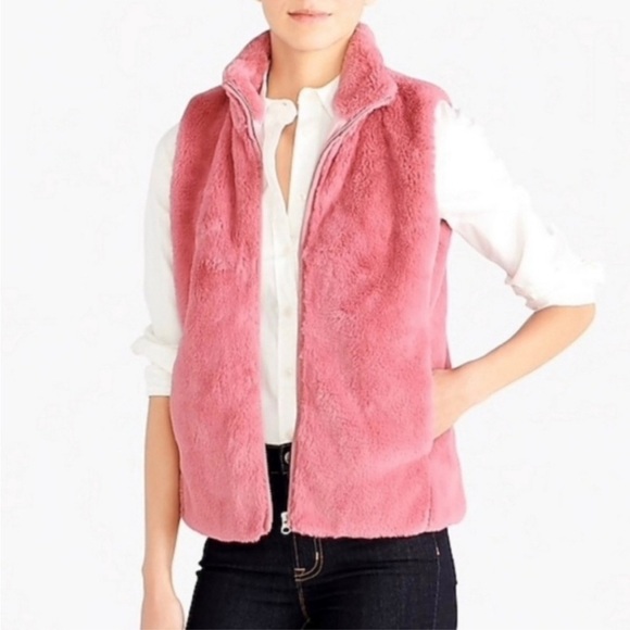 J. CREW Rose Pink Faux Fur Vest Fuzzy Size Small - Picture 3 of 9